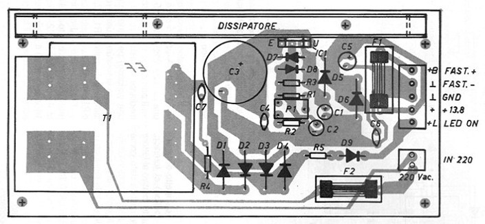 Disposizione componenti (Board Layout) del circuito alimentatore