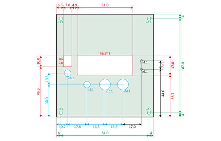 MT-10 Board - Dimensions and Holes